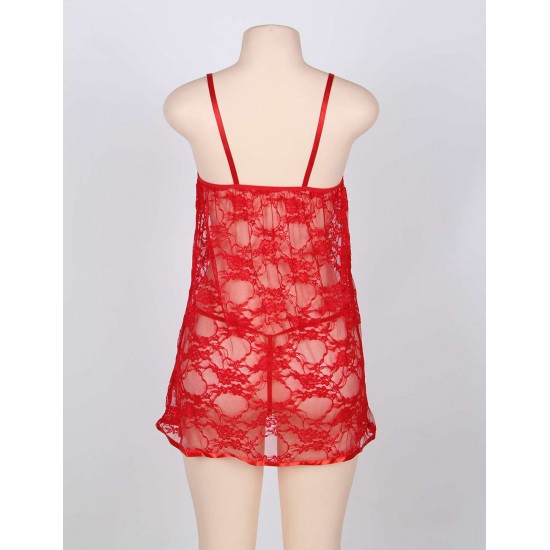 On Sale Sheer Red Lace Plus Size Babydoll With G-String