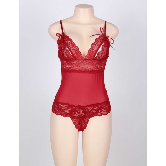 Red Lace And Cranberry Teddy Lingerie