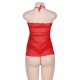 Sexy Red Halter Lace Trim Fly Away Babydoll With G String 