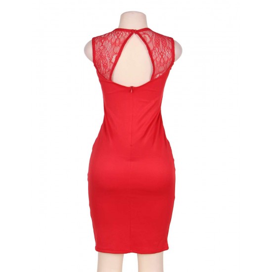 Red Deluxe Decals Fashion Dress Lace Bodycon