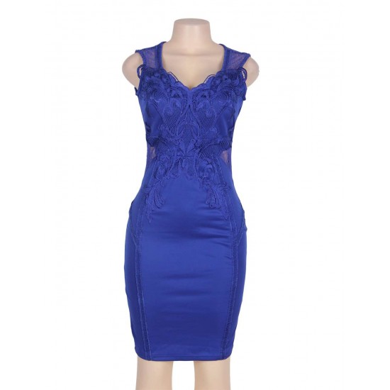 Blue Deluxe Decals Fashion Dress Lace Bodycon