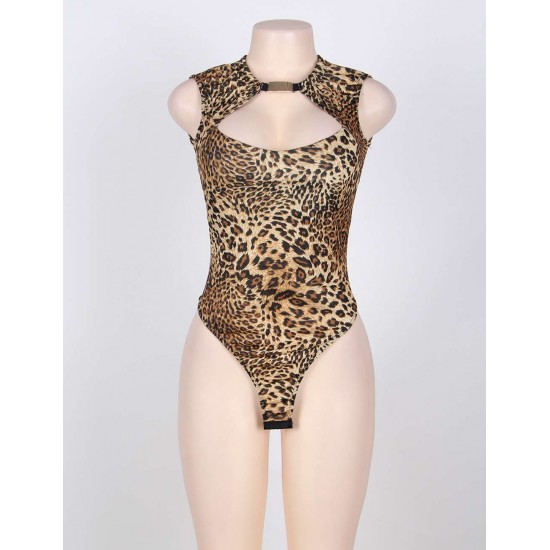 Semi Sheer Gold Decor Peep-Hole Bodysuit