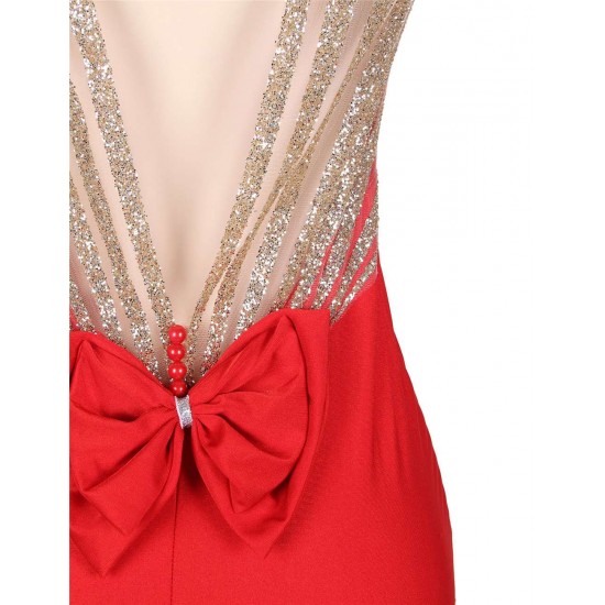 Red Backless Formal Evening Dress With Golden Strap