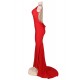 Red Backless Formal Evening Dress With Golden Strap