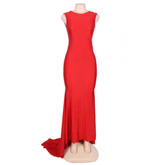 Plus Size Red Backless Formal Evening Dress With Golden Strap