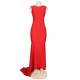 Plus Size Red Backless Formal Evening Dress With Golden Strap