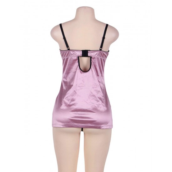 Purplish Red Deluxe Satin Lace Stitching Babydoll