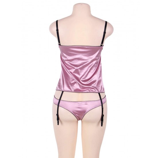 Purplish Red Deluxe Satin Lace Stitching Bustier