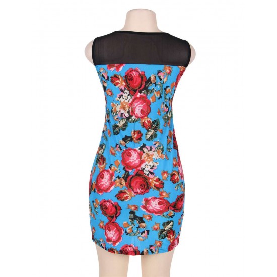 Sky Blue Flower Print Dresses Wholesale