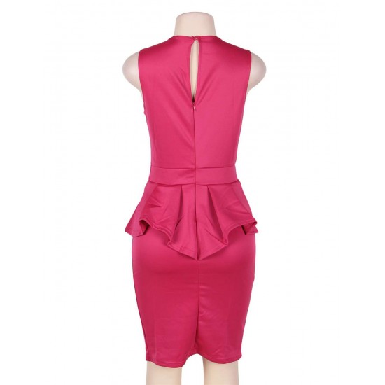 Rosy Bar Trim Peplum Pleated Sleeveless Dress