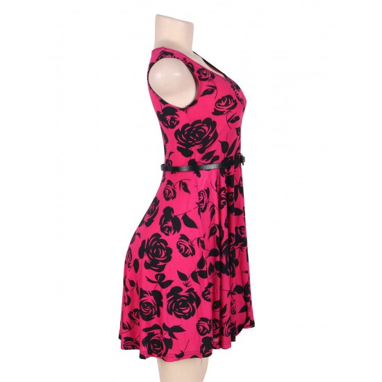 Print rose pink fashion dress