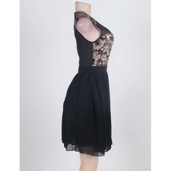 Retro Black Sequin Dress With A Zipper Back