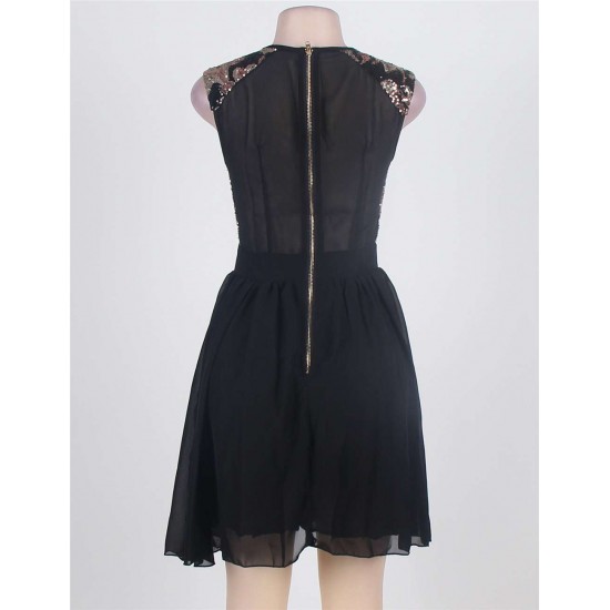 Retro Black Sequin Dress With A Zipper Back