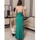 Gold Chain Halter Maxi Green Dress with T Back