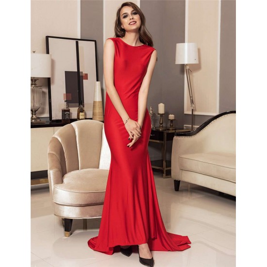 Plus Size Red Backless Formal Evening Dress With Golden Strap