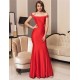 Plus Size  Red Gorgeous Off Shoulder Embroidery Evening Dress