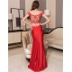 Plus Size  Red Gorgeous Off Shoulder Embroidery Evening Dress