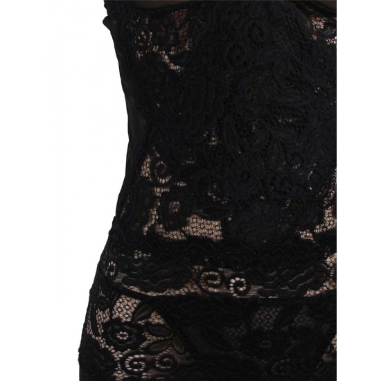 Black Mesh And Lace Elegant Lingerie Gown