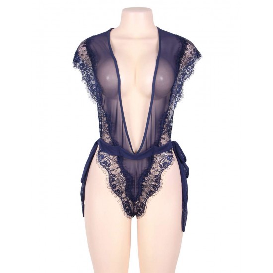 Plus Size Navy Blue Ribbon Chiffon Teddy