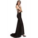 Plus Size Embroidery High Neck Keyhole Backless Black Party Gown