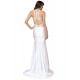 Plus Size Embroidery Sleeveless High Neck Backless White Party Gown