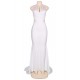 Plus Size Embroidery Sleeveless High Neck Backless White Party Gown