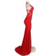 Plus Size High Neck Red Embroidery Flower Backless Party Dress