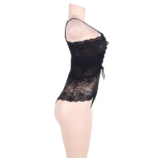 Black Lace Personality Lace-up Sexy Teddy