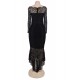 Plus Size Black Delicate Floral Lace Low Hem Evening Dress