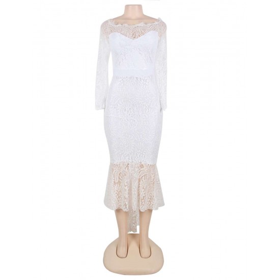 Elegant Lace Hi-low White Evening Dress