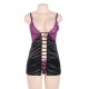 Purple Black Deluxe Satin Multiple Straps Sexy Babydoll