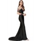 Black Delicate Long Sleeve Embroidery Flower Party Gown