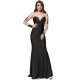 Plus Size Black Delicate Long Sleeve Embroidery Flower Party Gown