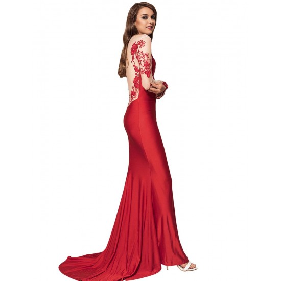 Plus Size Red Elegant Embroidery Long Sleeve Maxi Party Dress