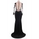 Plus Size Black Delicate Long Sleeve Embroidery Flower Party Gown