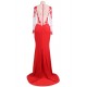 Red Elegant Embroidery Long Sleeve Maxi Party Dress