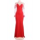 Plus Size Red Elegant Embroidery Long Sleeve Maxi Party Dress