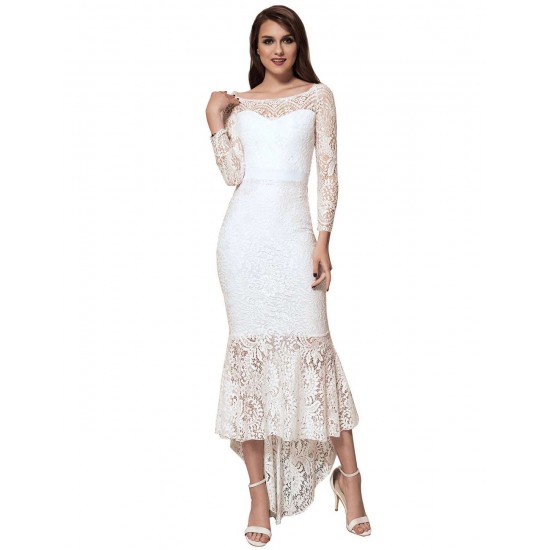 Elegant Lace Hi-low White Evening Dress