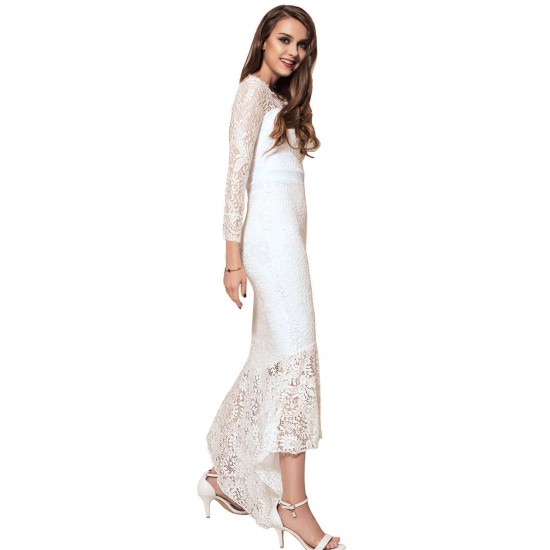 Elegant Lace Hi-low White Evening Dress