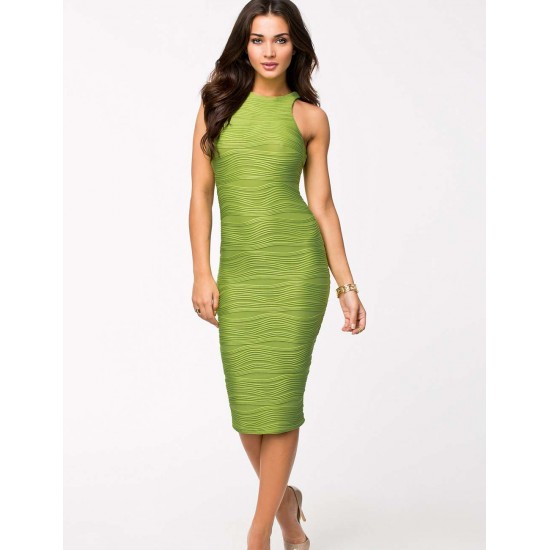 Structured Bodycon Sleeveless Green Midi Dress