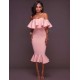 Pink Ruffle Off-Shoulder Mermaid Bodycon Dress