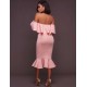 Pink Ruffle Off-Shoulder Mermaid Bodycon Dress