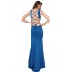 Plus Size Blue Croch Straps Back  Slit Party Gown