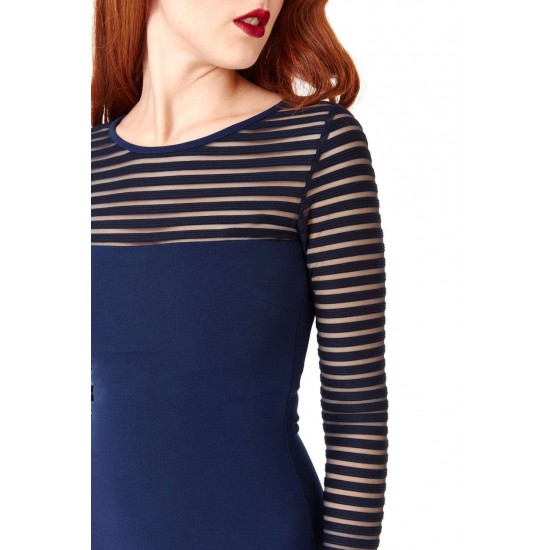 Fishtail Elegant Blue Stripe Evening Dress