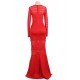 Red Stripe Fishtail Long Sleeve Evening Dress