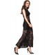 Short Sleeve Black Lace Backless Party Gown