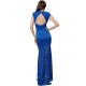 Plus Size Blue Lace Backless Party Gown