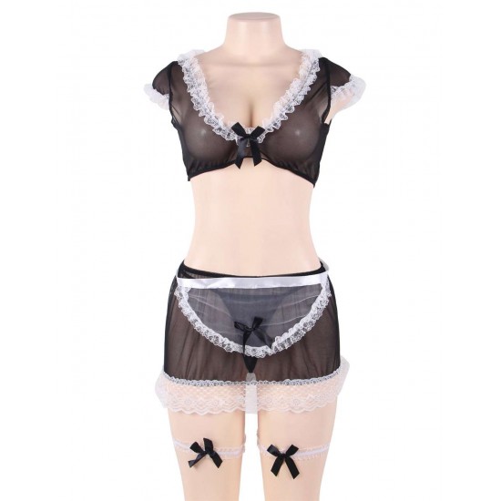 Japanese Maid Lace-up Black Sexy Babydoll