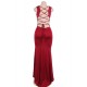 Plus Size Red Croch Straps Back  Slit Party Gown