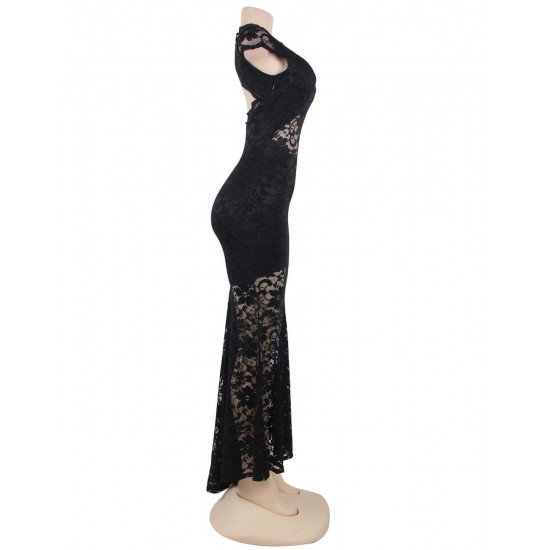 Plus Size Black Lace Backless Party Gown